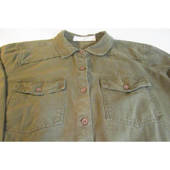 Miss Me Vintage Olive Green ButtonUp Long Sleeve Shirt Embroidered Back Ladies M - Picture 3 of 11